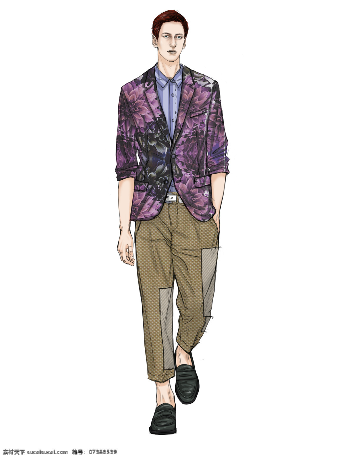 时尚 闷 骚 紫色 西装 外套 男装 效果图 服装设计 男装效果图 时尚男装