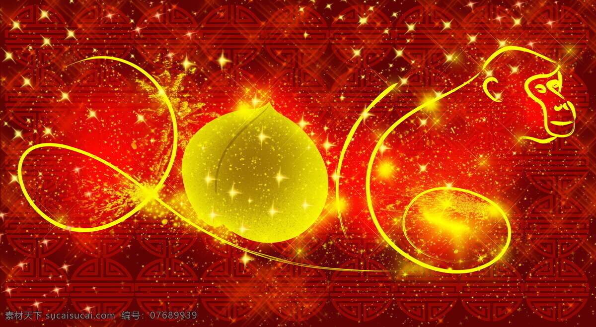高清 梦幻 猴年 数字 背景图片 新年 红色 喜气 星光