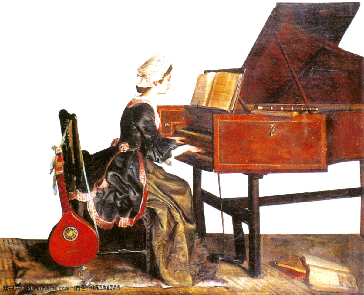 古钢琴家 埃蒂斯 惠普金斯绘 伦敦 皇家 音乐学院 文化艺术 绘画书法 外国绘画作品 设计图库 白色