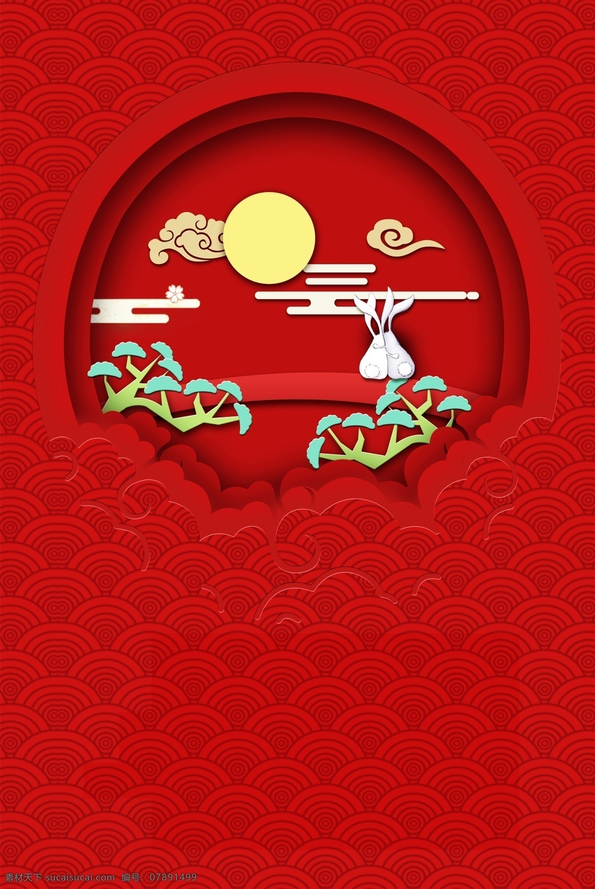 中秋 复古 中国 风 创意 背景 复古中国风 中国传统节日 月亮 兔子 红色喜庆 团员 文艺 创意背景