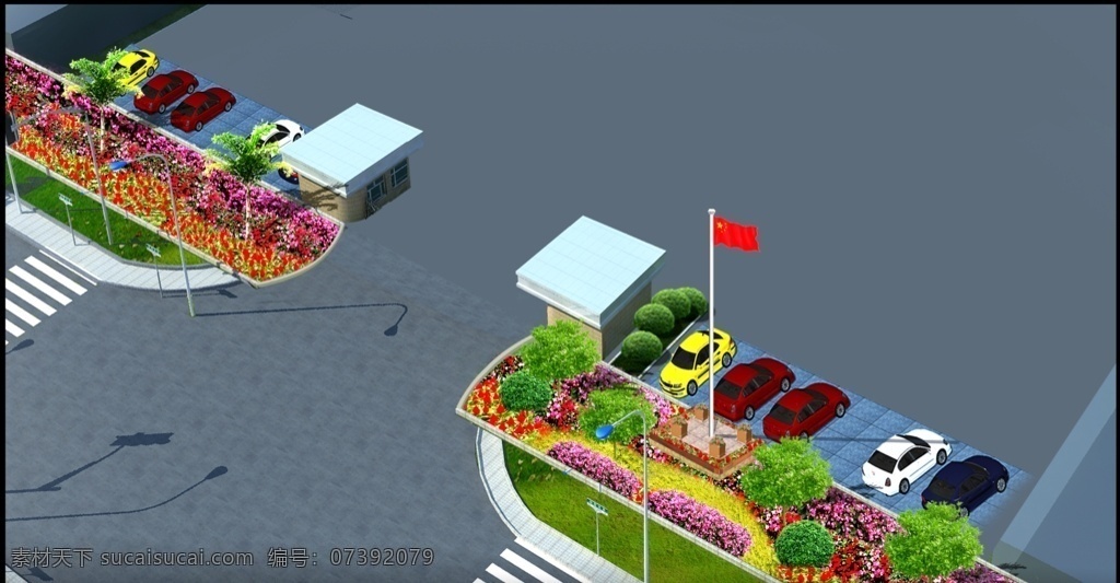 厂区 大门 绿化 效果图 ps后期效果 鸟瞰图 分层上色 后期处理效果 精神堡垒 餐厅 中国风 绿化效果图 3d效果图 环境设计 景观设计