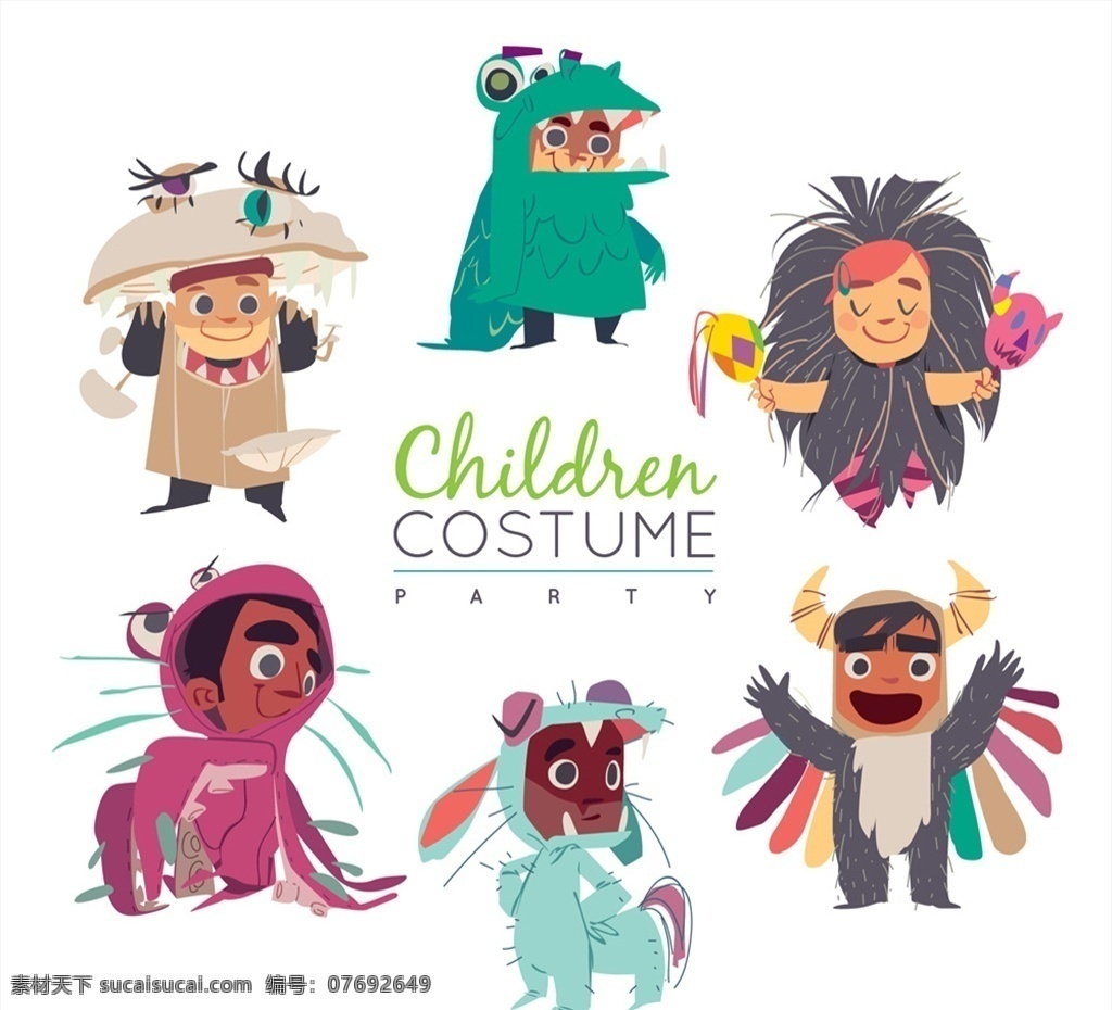 彩绘 化装 舞会 儿童 矢量 矢量素材 小孩子 婴儿 幼儿 插画 装扮 动物 玩具 元素 图标