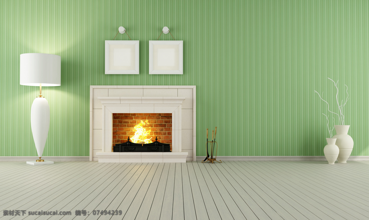 简单 客厅 效果图 台灯 挂画 花瓶 地板 绿色墙壁 装修 装饰装潢 室内设计 环境家居 灰色