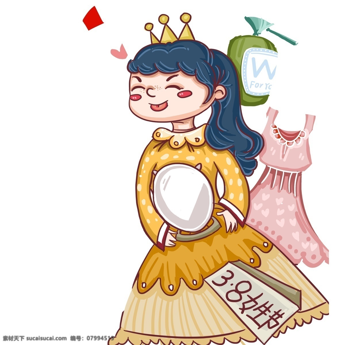 彩绘 可爱 化妆镜 小 公主 人物 手绘 女生 女孩 女王 皇冠 女王节 38