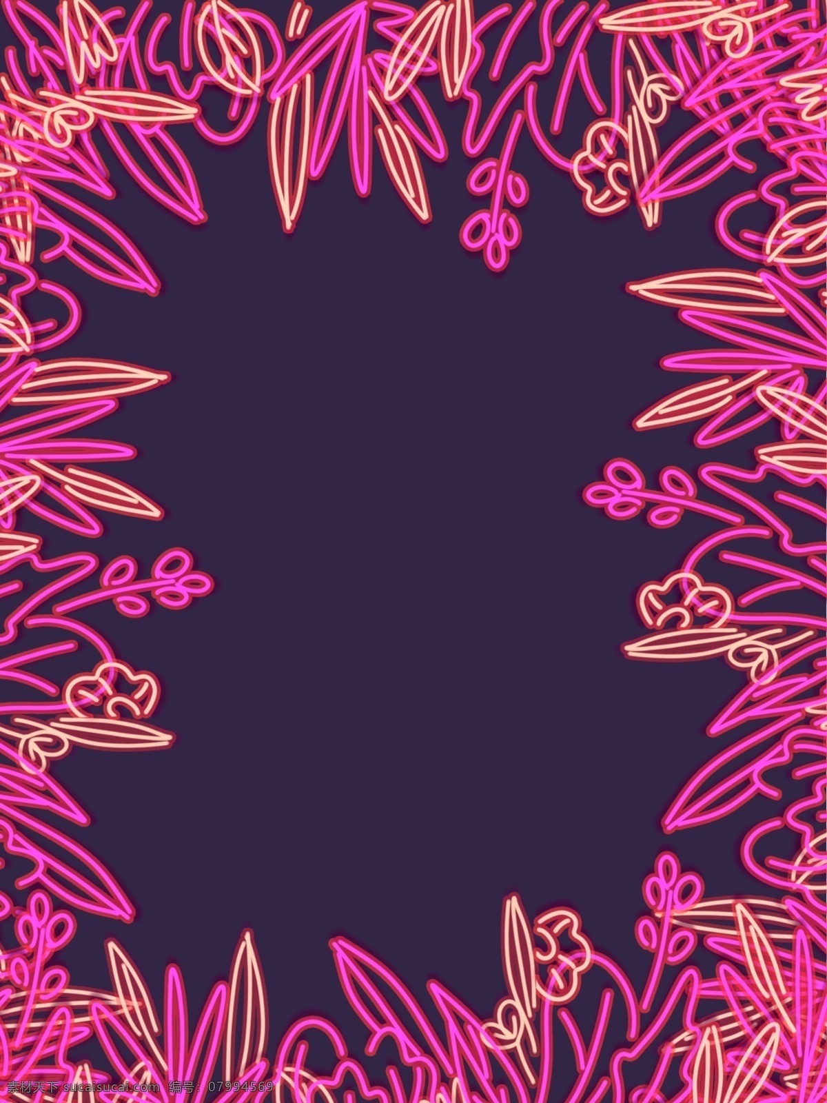 霓虹 插画 线条 植物 粉色 暗色 背景