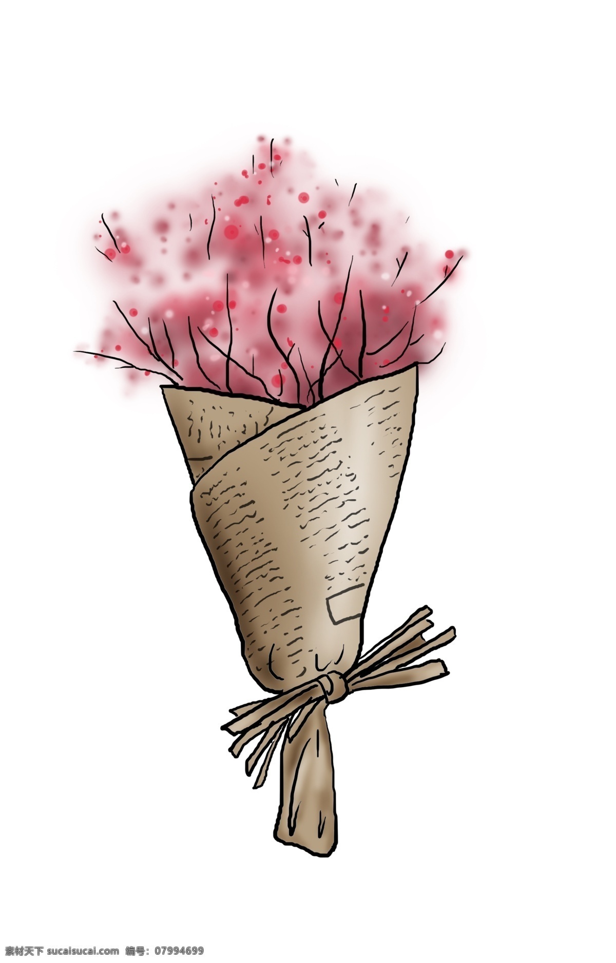 手绘 红色 清新 小 花朵 水墨 彩绘 插画 绿色 自然 礼物 植物 种植 春天 女生 培育 花盆 装饰 韩风 花瓶