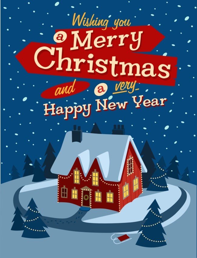 精美 圣诞 海报 矢量 精美圣诞 矢量素材 圣诞节 屋子 房子 卡通房子 雪花 雪地 红色