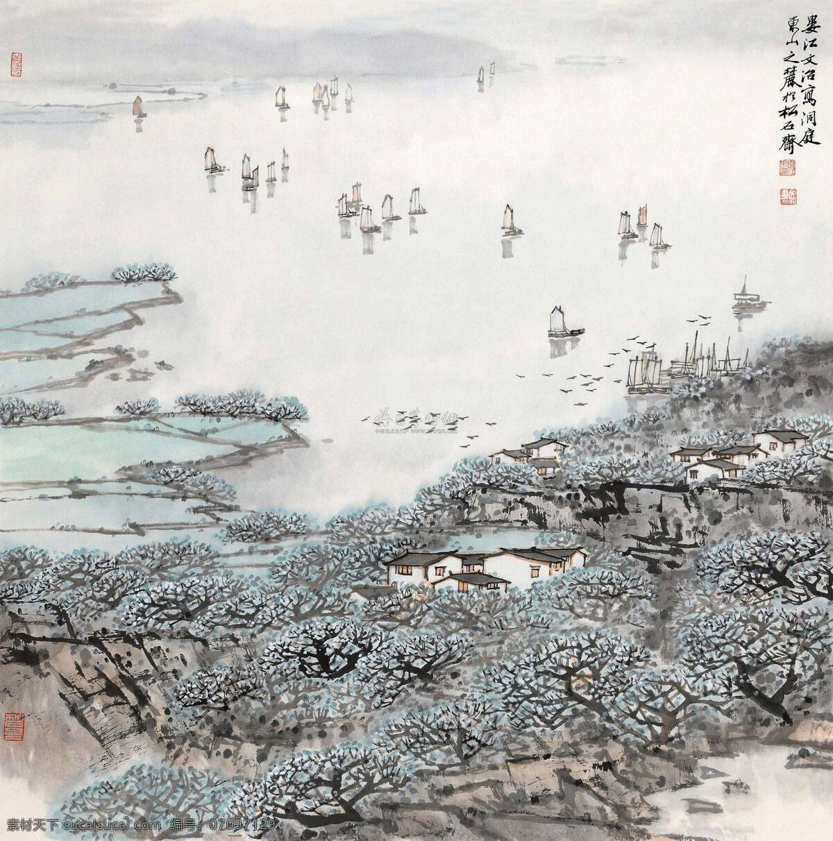 洞庭山麓 名家 大师作品 国画 毛笔画 文化艺术 宋文治 绘画书法
