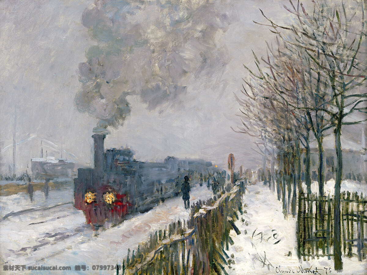monet 风景 油画 装饰画 法国 画家 克劳德 locomotive snow the train 莫 奈 oscar claude 印象派 风景画 静物 装饰素材