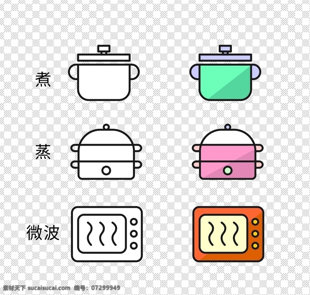 食用方法 粽子吃法 使用方法 煮 蒸 微波炉 加热 吃粽子步奏 标志图标 网页小图标