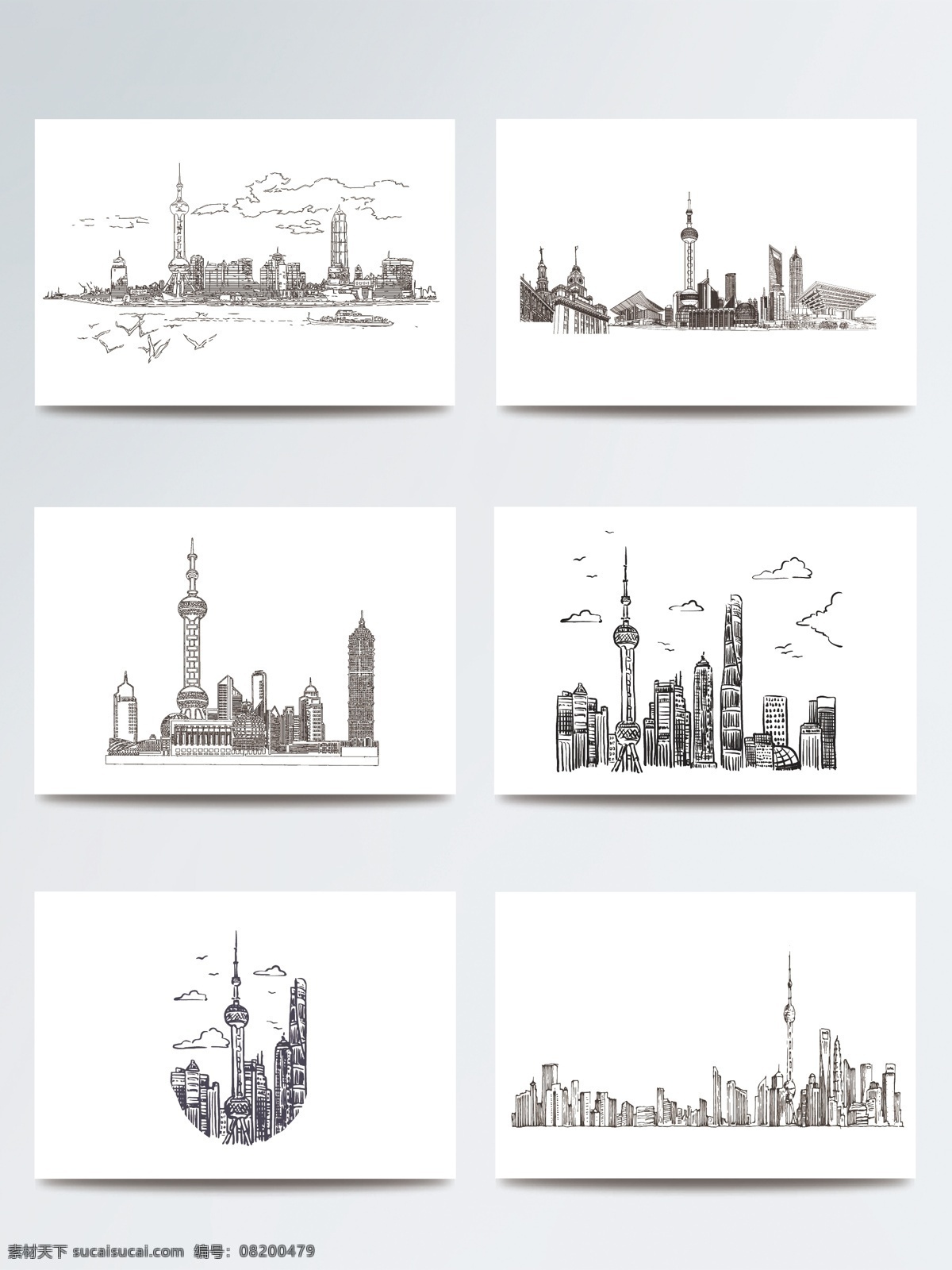 插画 东方明珠 黑色 上海 上海东方明珠 上海建筑 上海景观 手绘 外滩 线稿 建筑
