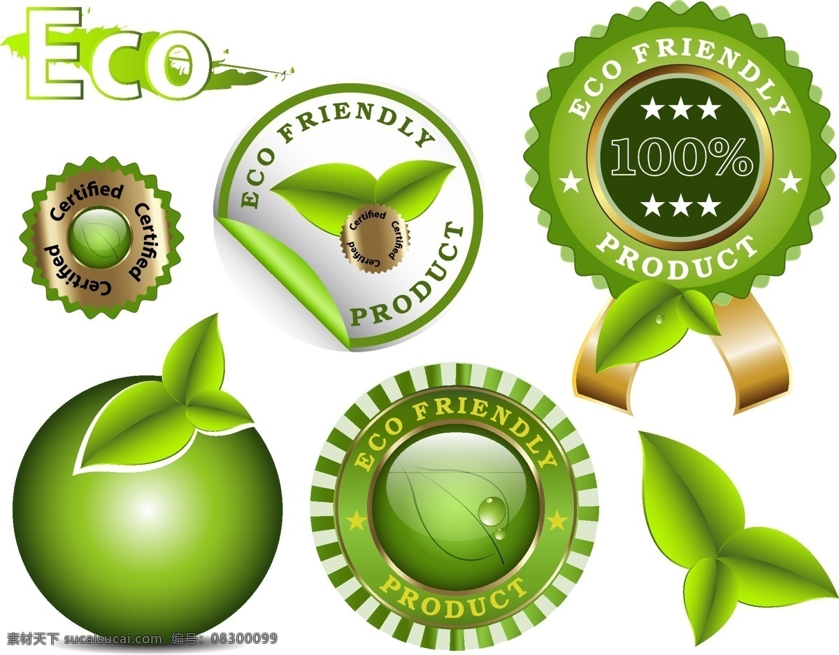 eco logo 标签 标识标志图标 标志 促销 打折 环保 降价 绿色环保 矢量 模板下载 绿色环保标签 绿色 丝带条幅 勋章 品牌 商标 循环 生态 绿叶 手绘 时尚 品质 质量 图标 小图标 矢量图 其他矢量图