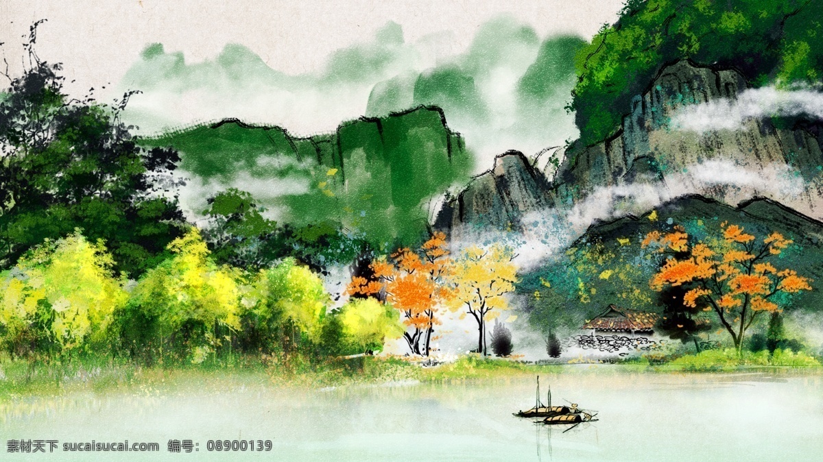 唯美 古风 古典 中国 水彩画 水墨画 插画 壁纸 手机配图 朋友圈配图 中国水彩画