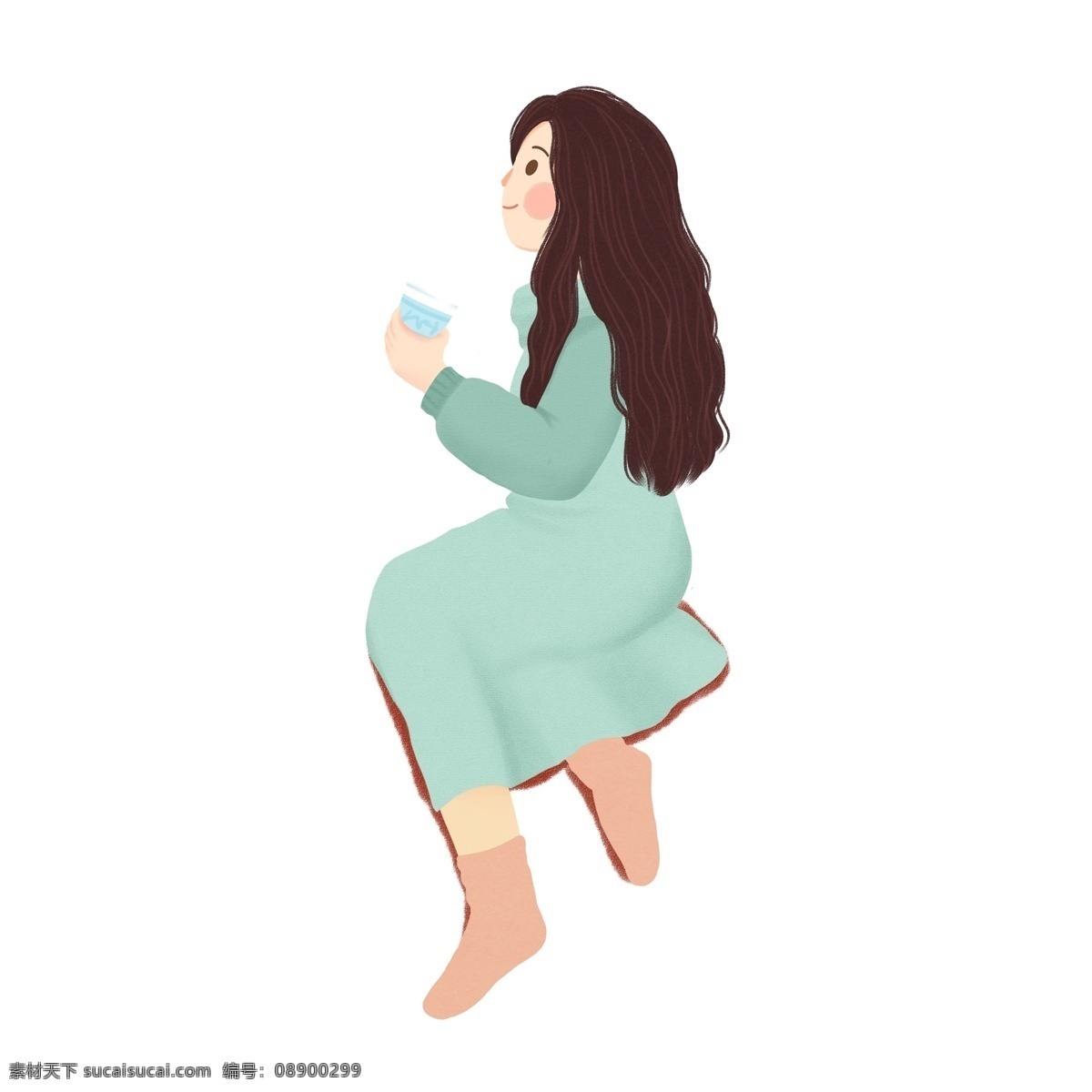 卡通 手绘 一杯 饮料 少女 清新 可爱 人物 女生 文艺