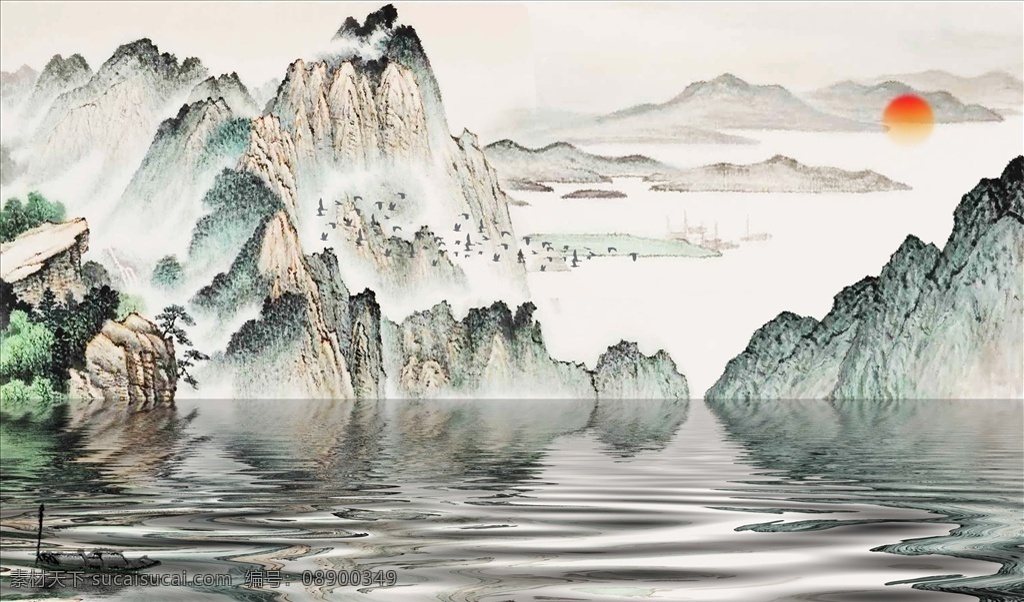 抽象山水 中式 中式山水 意境山水 山水背景 电视背景 抽象中式 抽象意境 意境 禅意 山水画 水墨画 墨迹 国画 山峰 远山 群山 渔船 红日 日出 飞鸟 山水 抽象 国画山水 新中式山水 几何 布艺 电视墙 背景墙 壁画 装饰画 新中式 分层