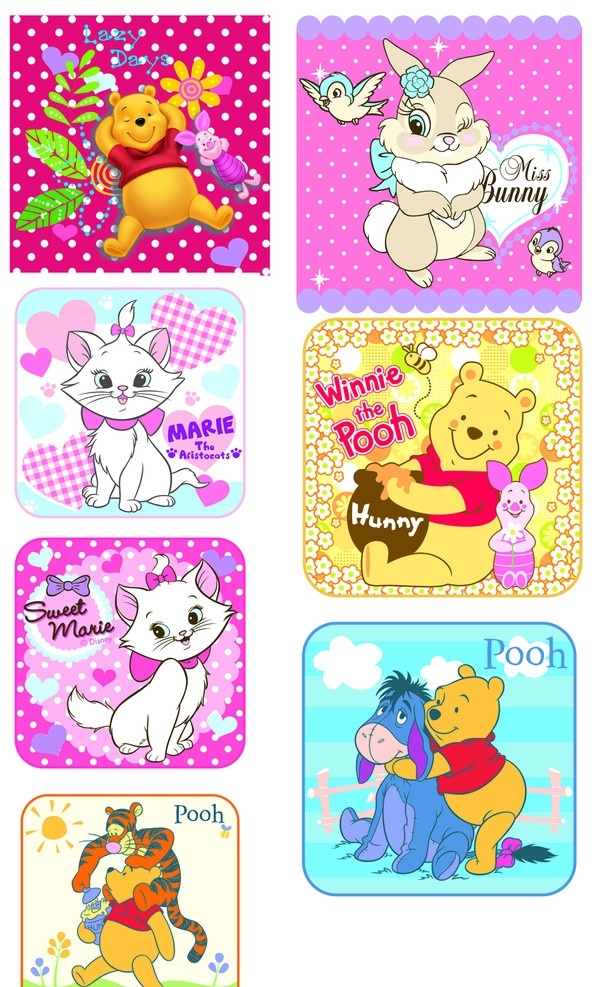 维尼 熊 vs 玛丽 猫 winnie the pooh marie sweet malie 兔子 小鸟 心 可爱花边 边框 狗 平面设计 包包笔袋 包包前袋 卡通设计 矢量