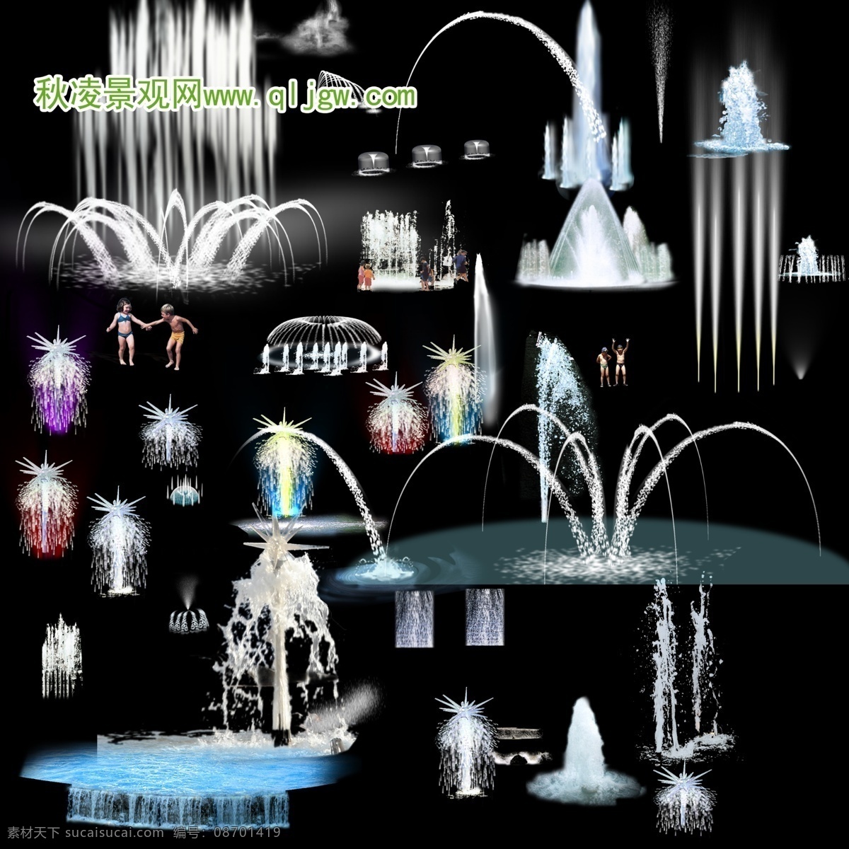 喷泉 叠水 水景 瀑布 景观水景 园林效果图 分层 源文件 共享作品 环境设计 景观设计