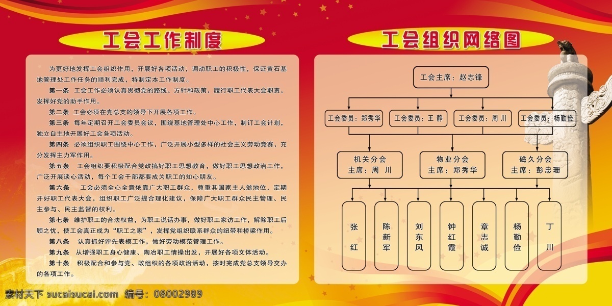 长城 党建 工会 工作 广告设计模板 华表 源文件 展板 工作制度 网络 图 制度 组织网络图 展板模板 部队党建展板