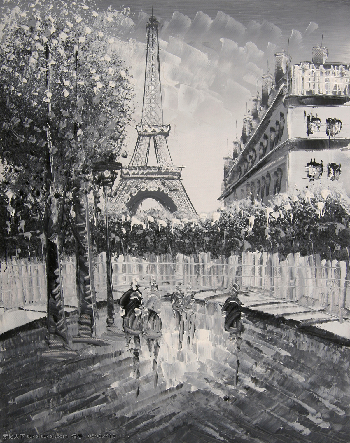 巴黎街景油画 巴黎街景 黑白 手绘油画 时尚装饰 装饰画 绘画书法 文化艺术