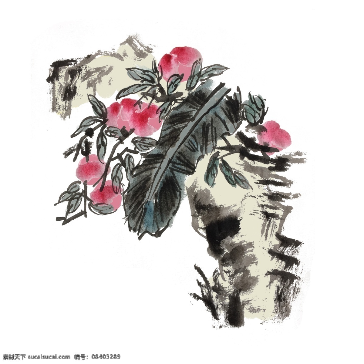 夏天 水墨 桃子 墨迹 手绘 插画 夏季 水墨桃子 新鲜桃子 中国风 古风 水墨风 彩色 春天 生动 花草 国风