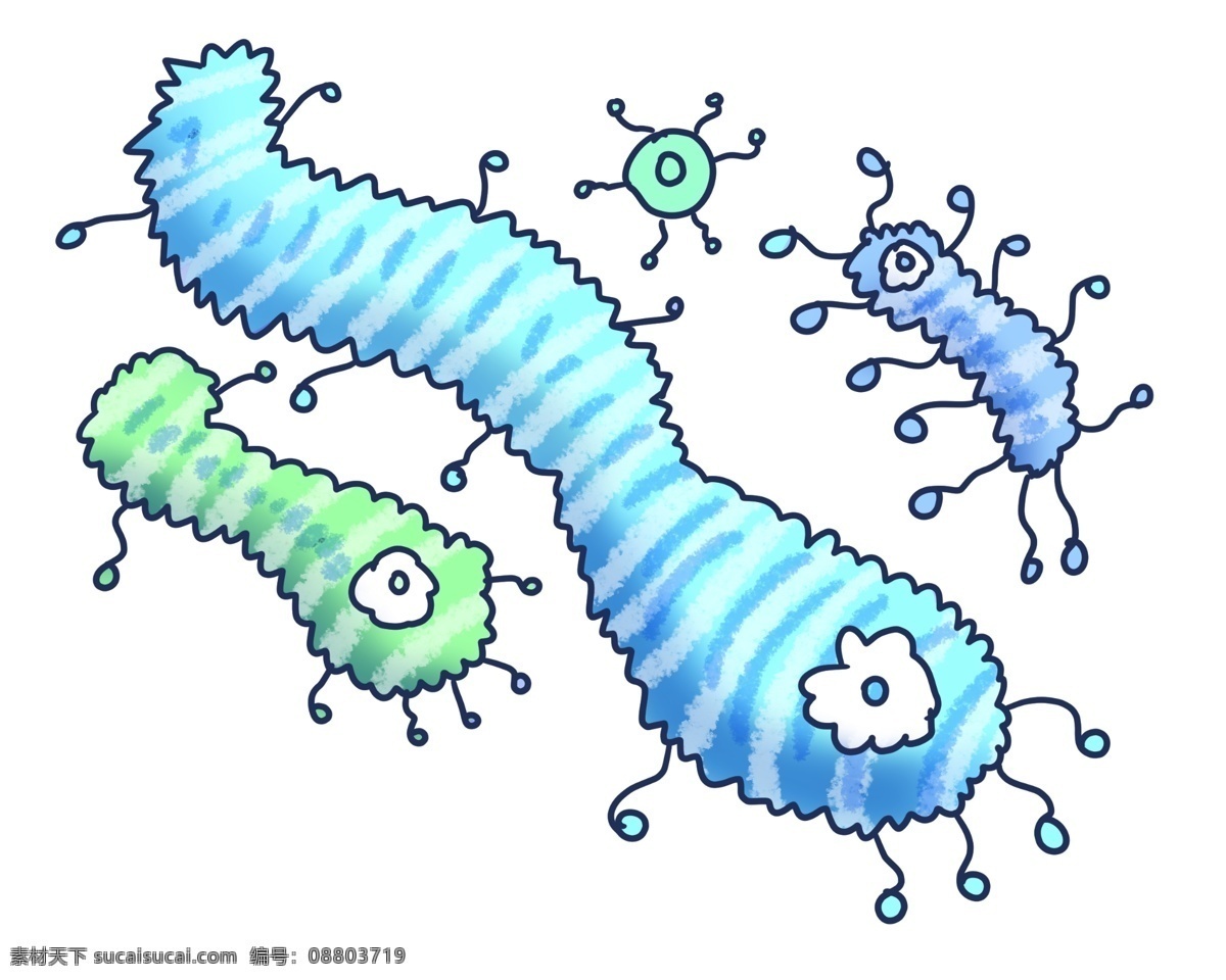 毛虫 细菌 卡通 插画 毛虫细菌 病毒 卡通细菌插画 蓝色细菌 毛虫病毒 绿色病毒 蓝色的触须
