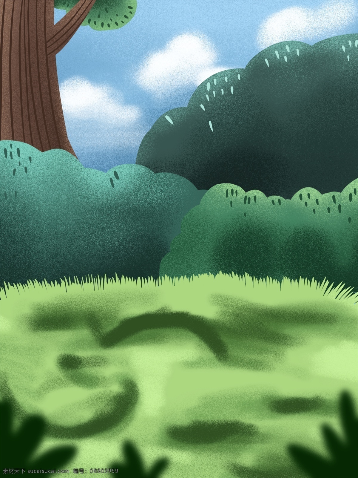 手绘 夏季 户外 树林 草地 背景 夏天 夏天背景 复活节背景 彩绘背景 背景展板 特邀背景 促销背景 背景展板图 背景图
