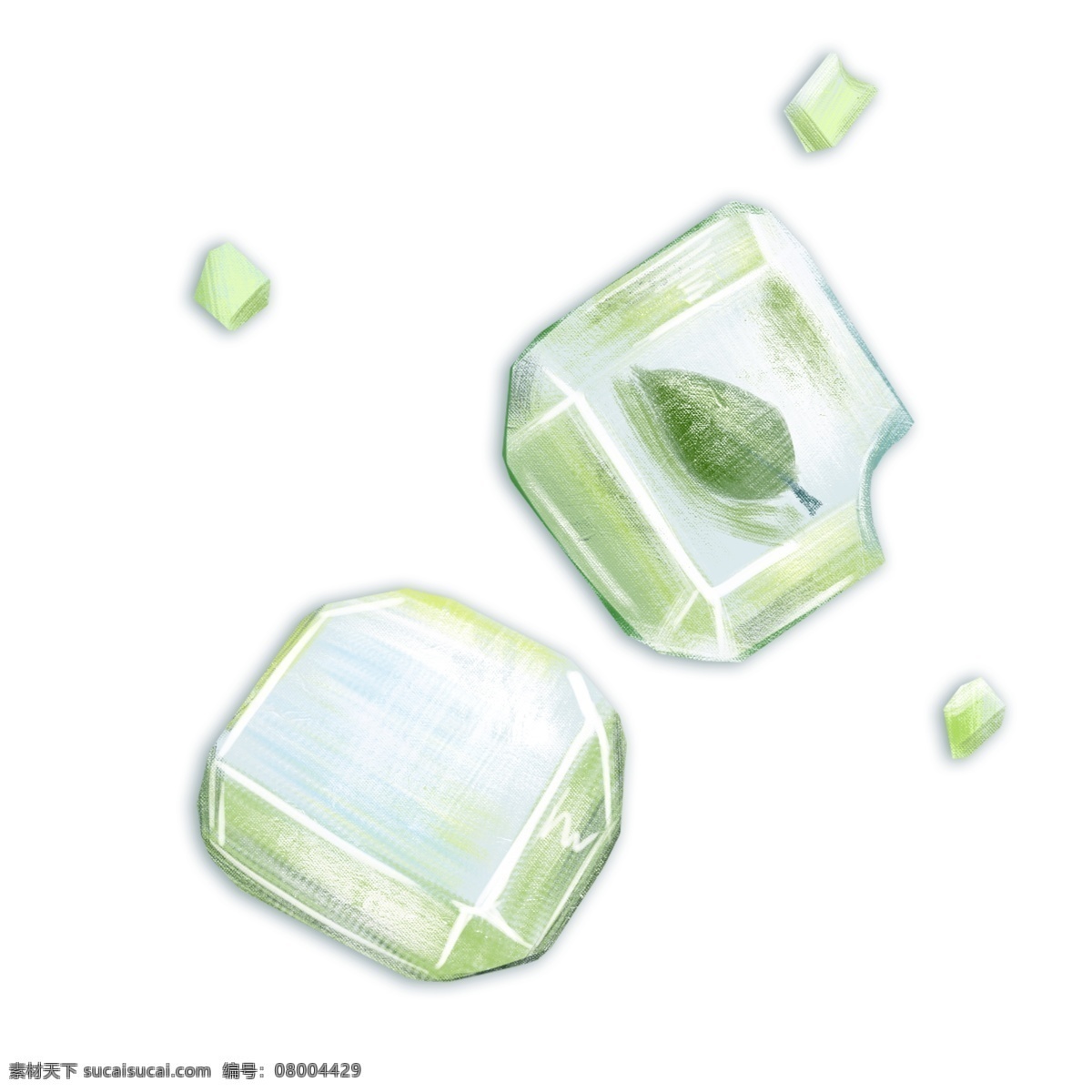 绿色 冰块 叶子 插图 茶叶 卡通冰块 绿色冰块 两块冰块 植物 冰块插图 创意冰块