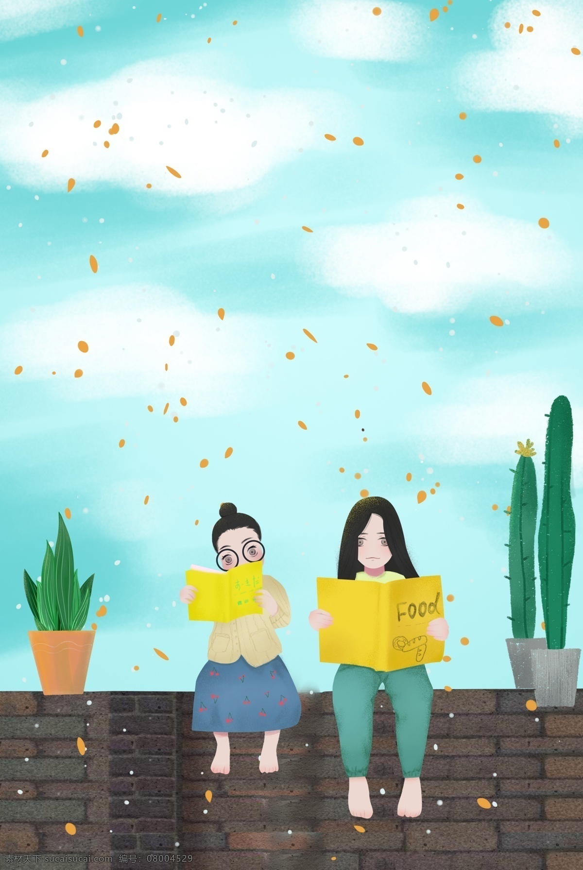 世界 读书 日 女孩 阅读 清新 插画 海报 世界读书日 书籍 春天 人物 植物 促销海报