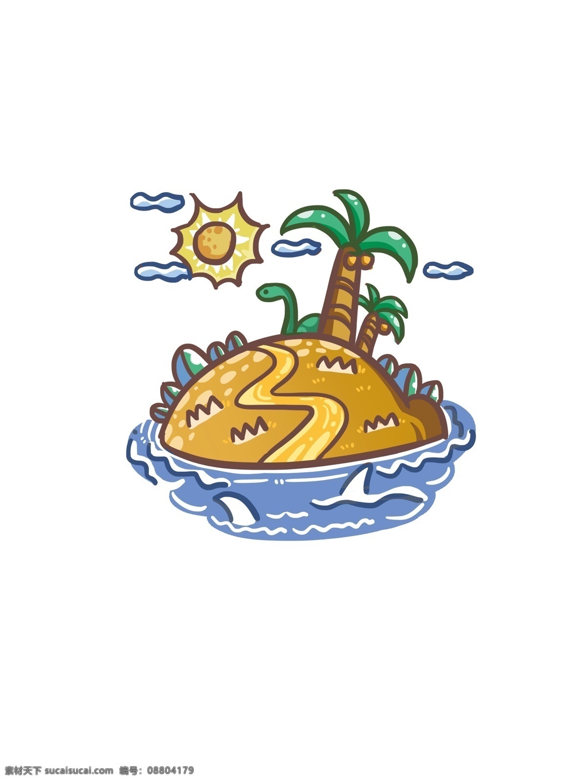 小清 新卡 通 清爽 可爱 夏日 海岛 椰树 沙滩 手提袋 岛屿 阳光 手绘风 小清新