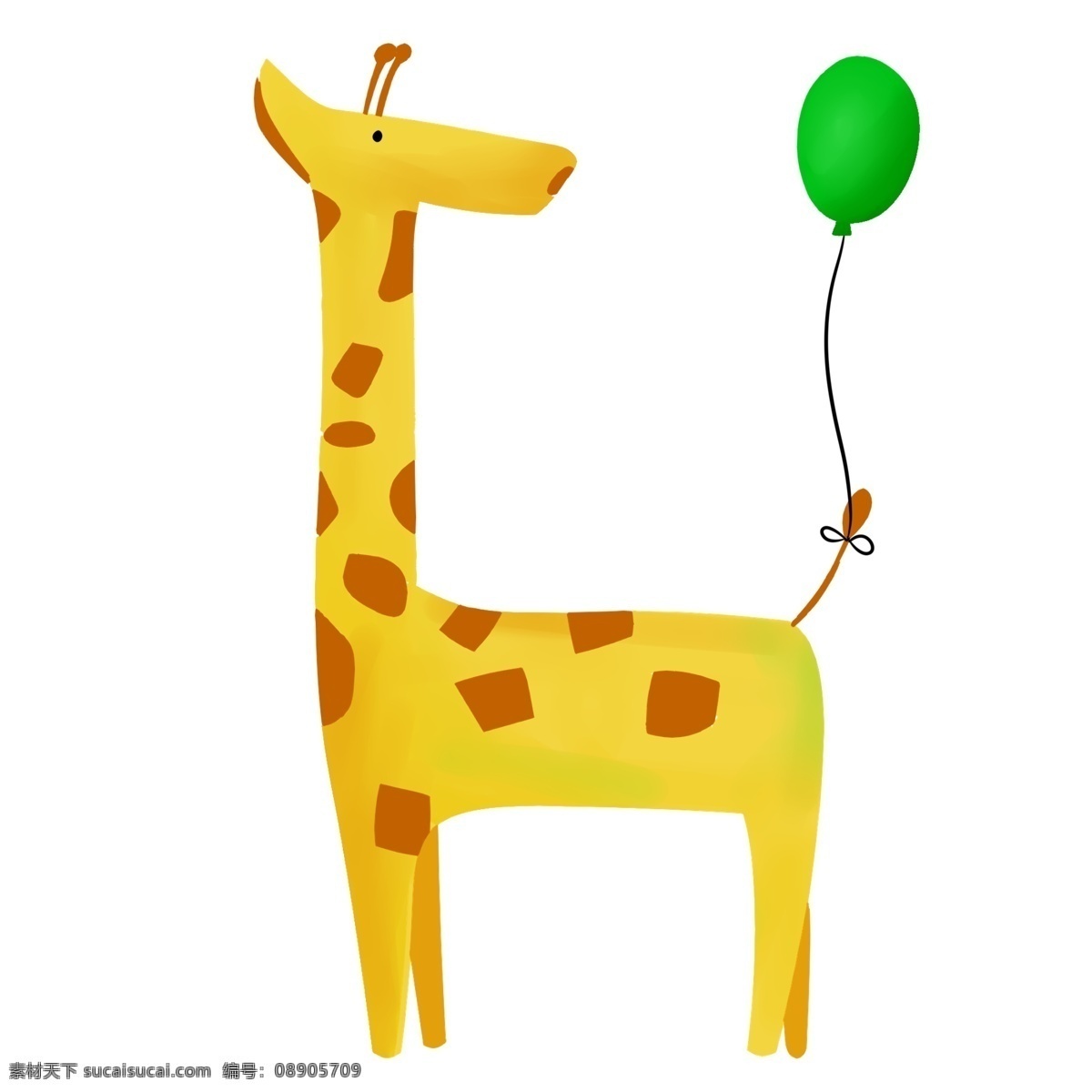 绑 气球 长颈鹿 黄色的长颈鹿 绿色漂浮气球 珍稀动物 卡通长颈鹿 小动物 可爱 长颈鹿插画