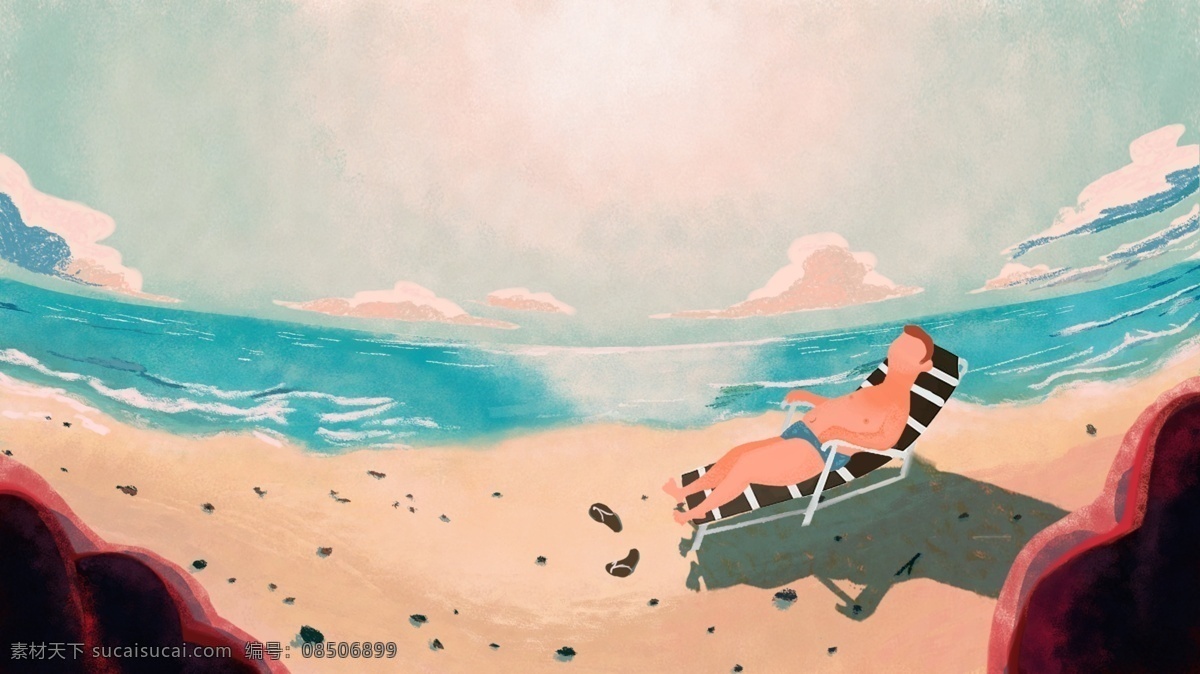 夏天你好 夏季 夏日 沙滩 海洋 头像 夏天 你好 机理 版画 暖色 烈日 晒太阳 电脑壁纸 手机壁纸 日光浴