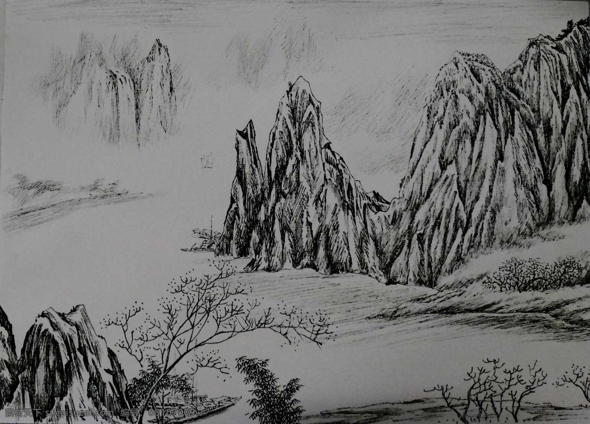 钢笔画 绘画书法 美术 山水画 素描 文化艺术 原创 风景 设计素材 模板下载 钢笔画风景