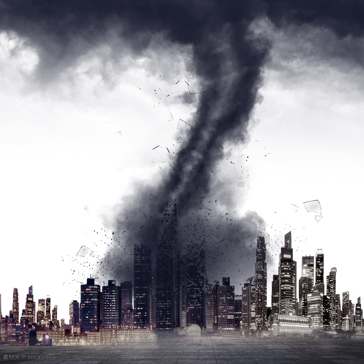 地震 天空 乌云 楼房 倒塌 闪电 效果 建筑 玻璃 飞溅 碎片飞溅效果