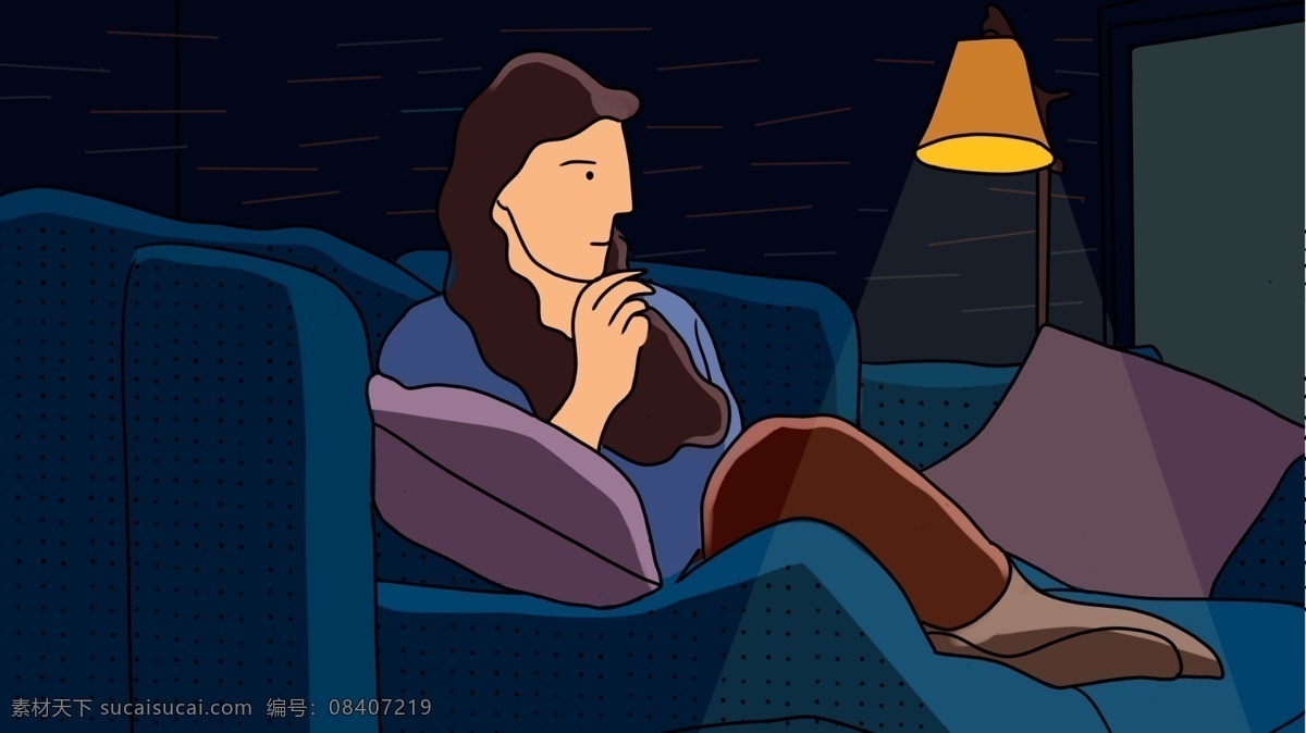 午夜 城 唯美 女孩 看 电视 午夜之城 浪漫 卡通 描边 可爱