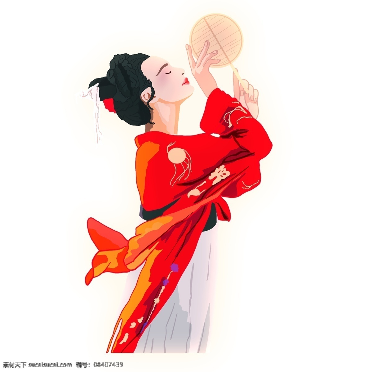 唯美 红衣 古代 美女 人物 插画 古典 卡通 红色 古风元素 人物素材