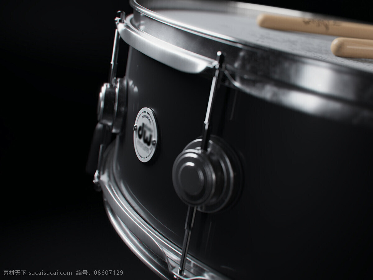 ds max 产品设计 黑色 军鼓 模型 渲染 木质 鼓 乐器