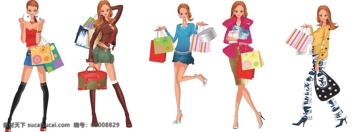 购物 美女 百货 超市 袋子 女人 缤纷 节日 矢量人物 妇女女性 矢量图库