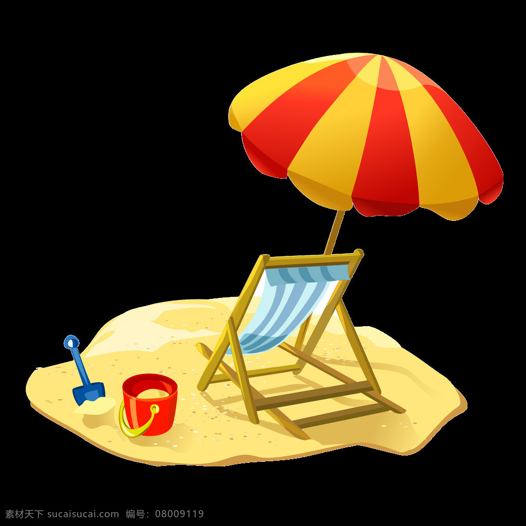 手绘 沙滩 玩耍 元素 遮阳伞 度假 休闲 玩沙子 免抠