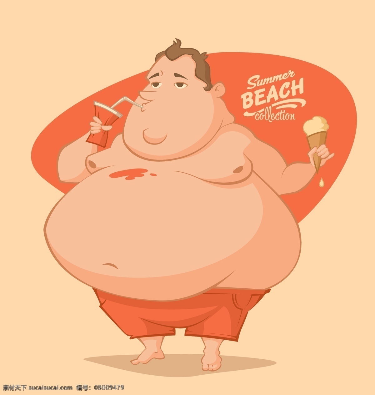 喝 饮料 胖子 插画 卡通画 人物 喝饮料 胖人 肥胖 胖子插画 日常生活 矢量人物 矢量素材