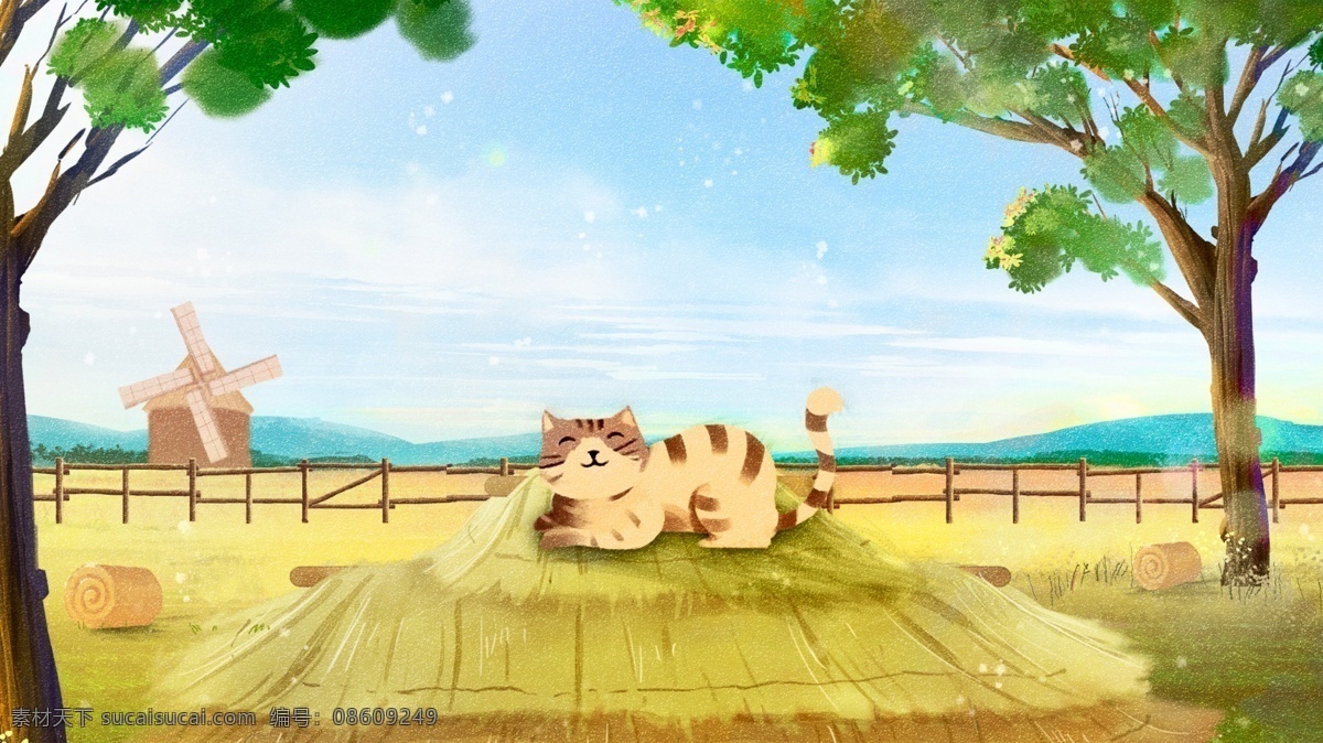 唯美 小 清新 治愈 系 小猫 萌 宠 插画 小清新 萌宠 田园 治愈系