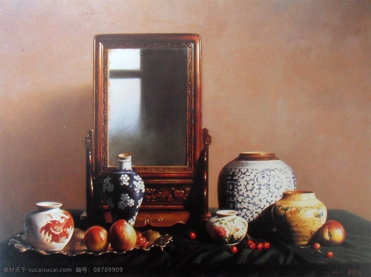 花卉 水果 蔬菜 器皿 静物 印象 画派 写实主义 油画 装饰画 sjw 装饰素材