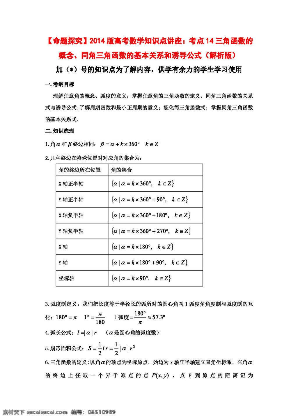 数学 人教 版 命题 探究 2014 高考 知识点 讲座 份 高考专区 教案 人教版