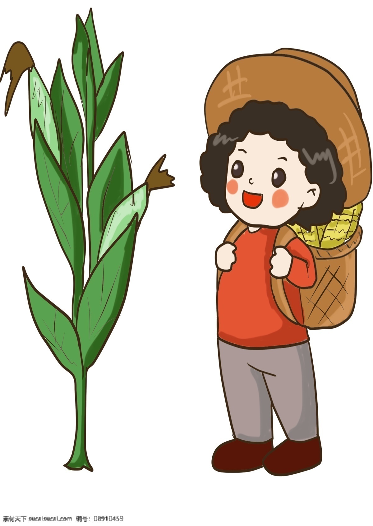 农民 摘 玉米 劳动 绘画 人物 卡通 扁平 扳手 插图 漫画 职业 蓝领 植物