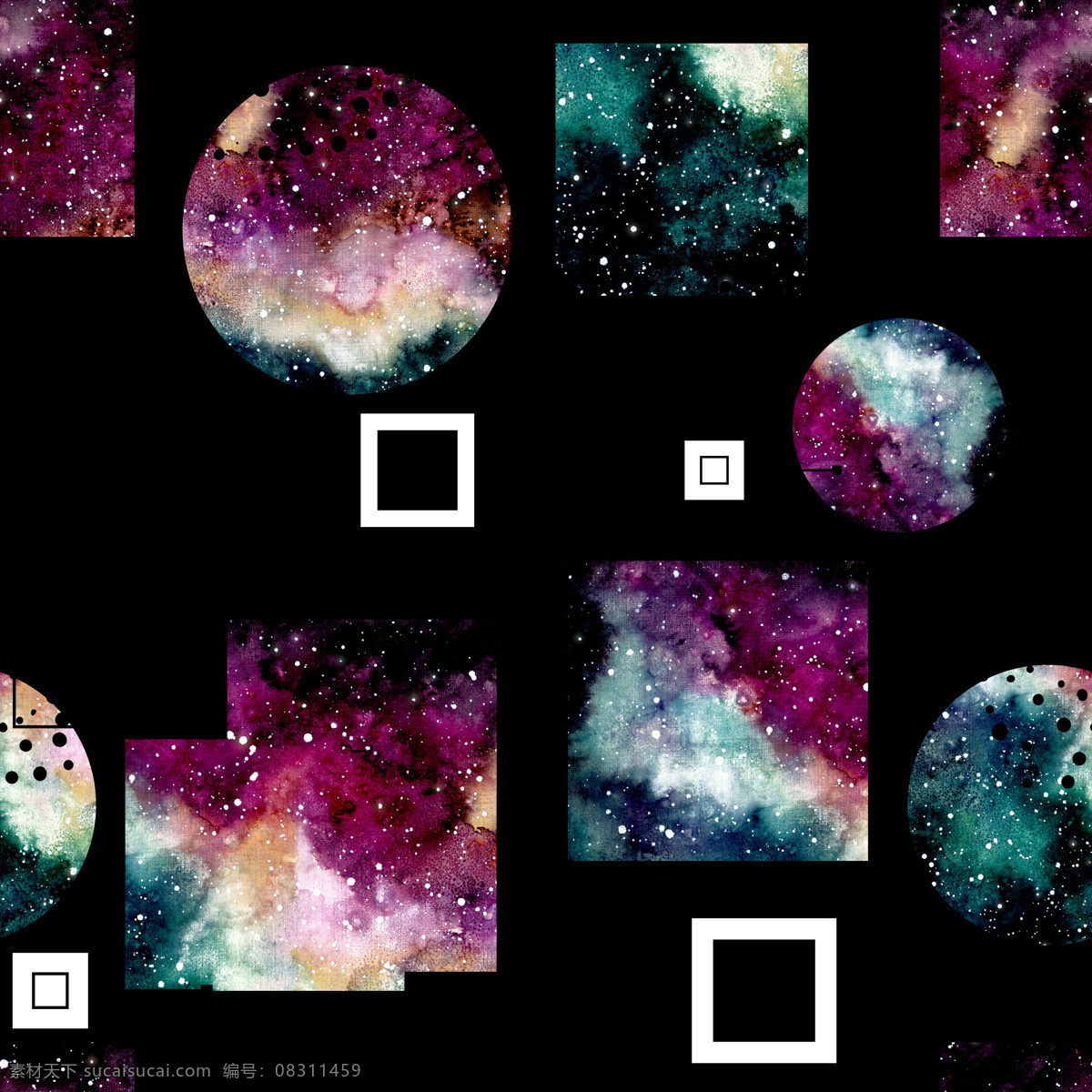 手绘 几何 水彩 背景 图案 透明 黑色 免扣素材 透明素材 星空 圆形 正方形 装饰图案 紫色