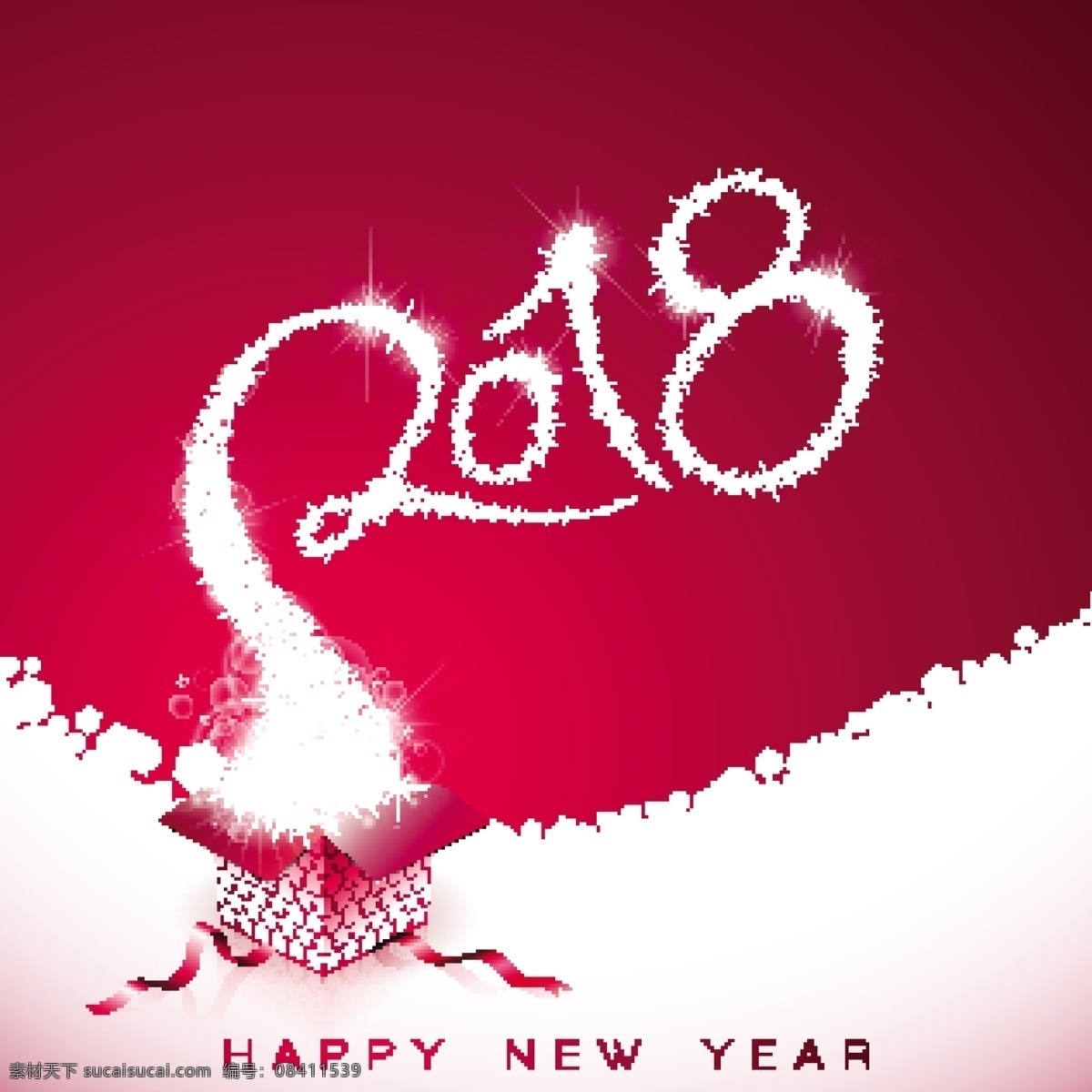 2018 雪花 新年 红色 背景 盒子 红色背景 礼物盒子 矢量素材 新年快乐 雪
