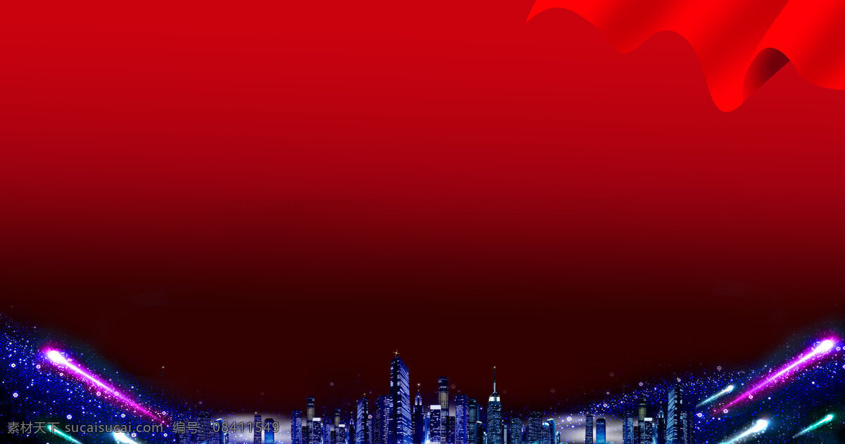 手绘 蓝色 建筑 红 底 背景 广告 红底 渐变