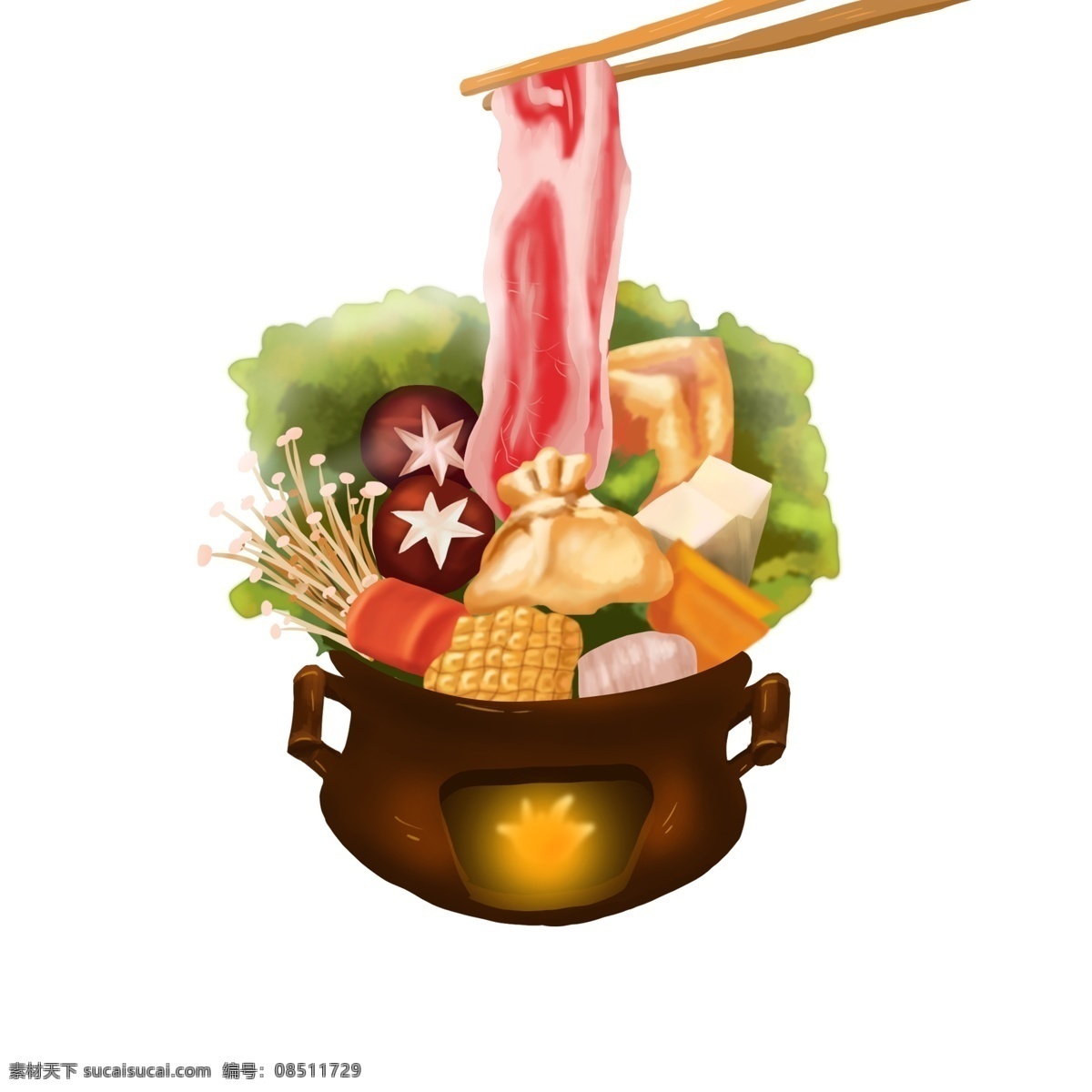 商用 手绘 立冬 热气腾腾 火锅 食物 小火锅 节气 漂浮素材