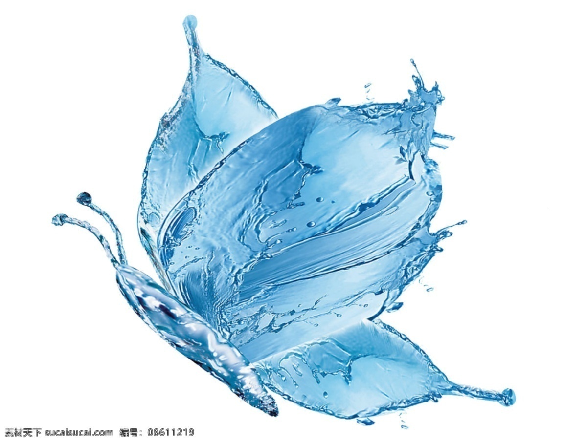 蓝色蝴蝶插画 水滴特效 水效果图 蓝色水滴效果 插画水 水滴蝴蝶效果 分层