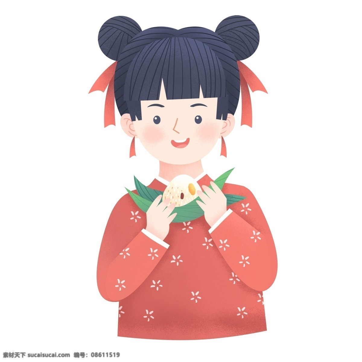 清新 中国 风 吃 粽子 小女 生 中国风 女娃 女孩 女生 人物 吃粽子 手绘 卡通