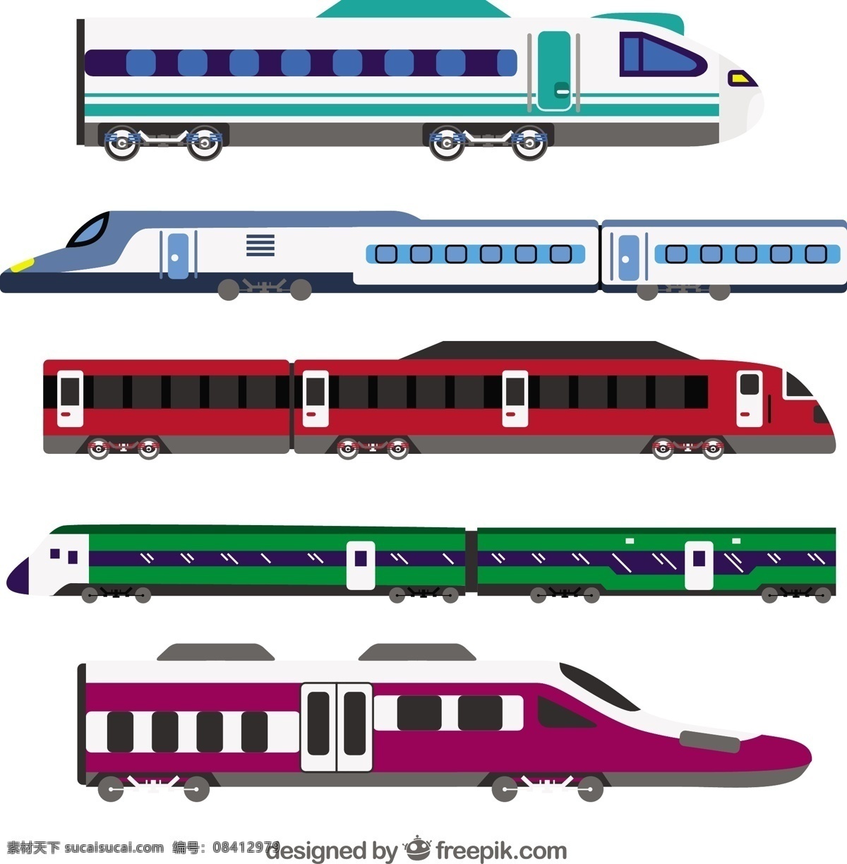 手绘 各种 火车 机车 高铁 插图